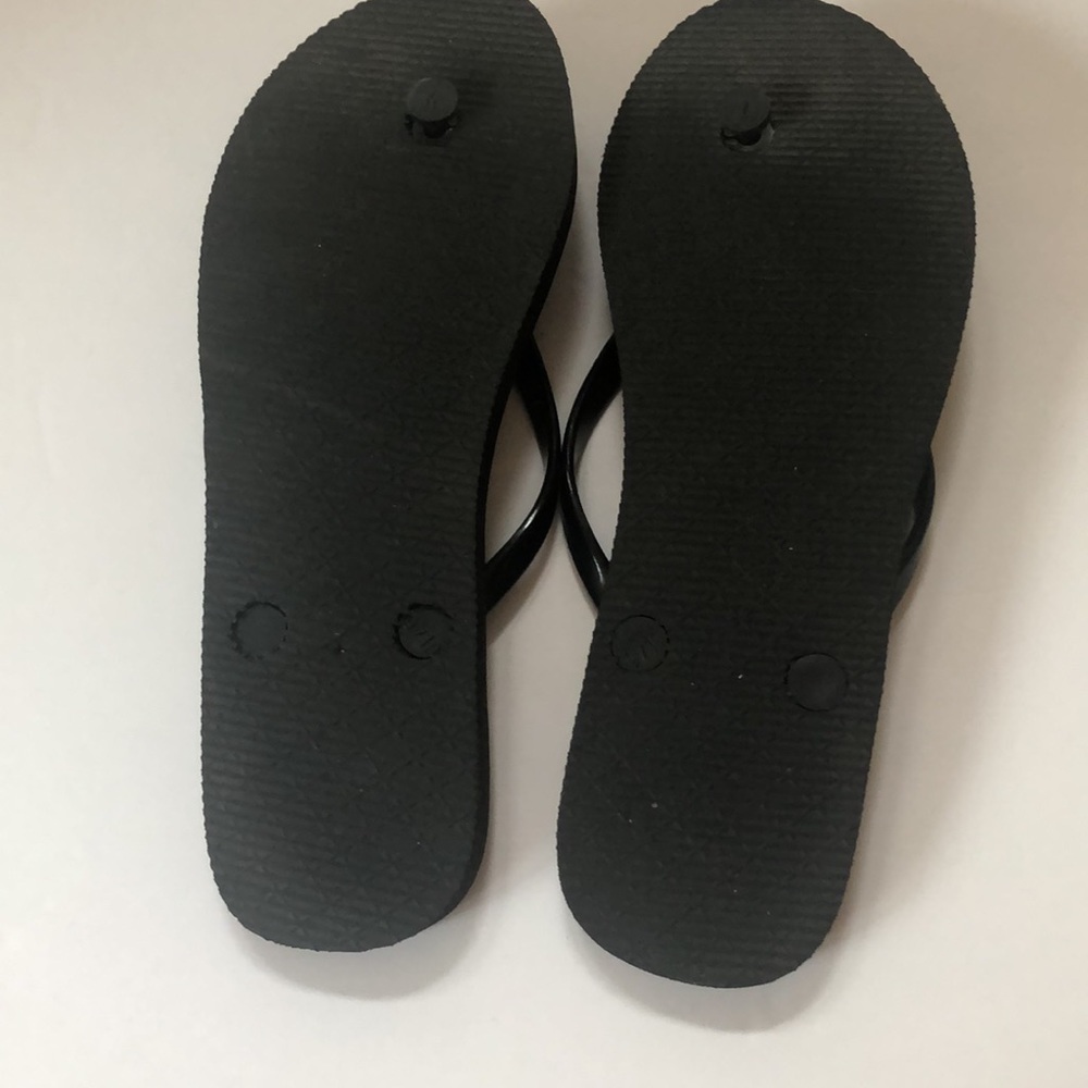 bebe Black Slim Crystal Logo Flip Flops - Picture 6 of 6